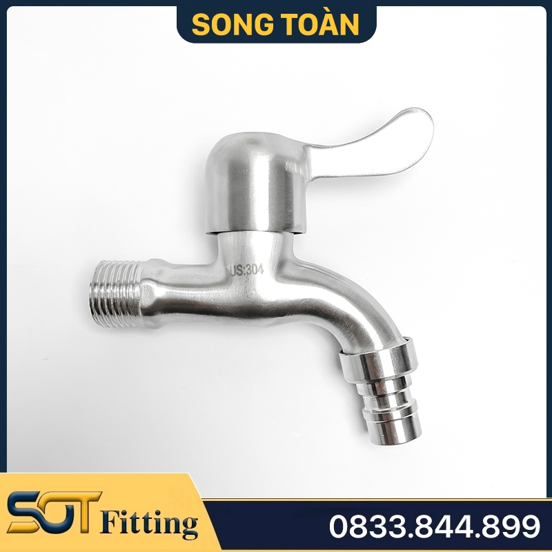 Vòi Hồ Inox 304 Xả Nước Tay Ghép Khóa Gạt 90 Độ