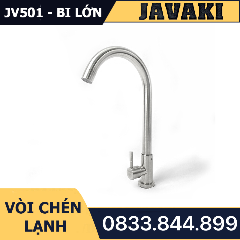 Vòi Rửa Chén Bát JV501 Cổ Lớn 24 Dùng Nước Lạnh JAVAKI | SUS 304 Cao Cấp Nhám Mờ