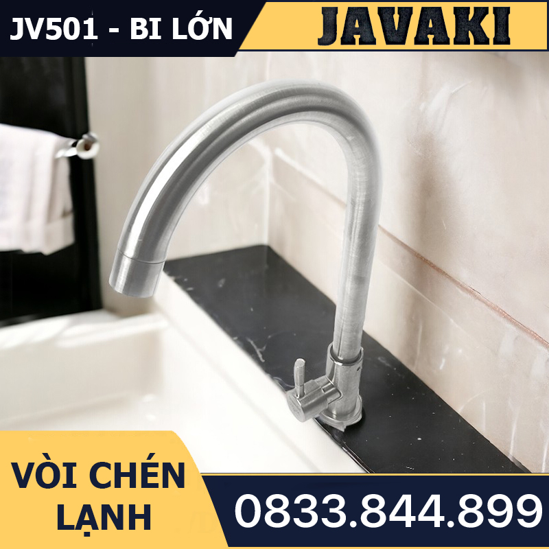 Vòi Rửa Chén Bát JV501 Cổ Lớn 24 Dùng Nước Lạnh JAVAKI | SUS 304 Cao Cấp Nhám Mờ