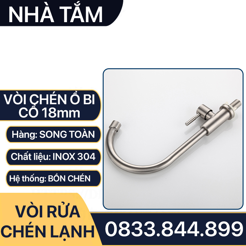 Vòi Rửa Chén Inox, Vòi Chén Inox 304 Cổ 18mm - Chân ren 21