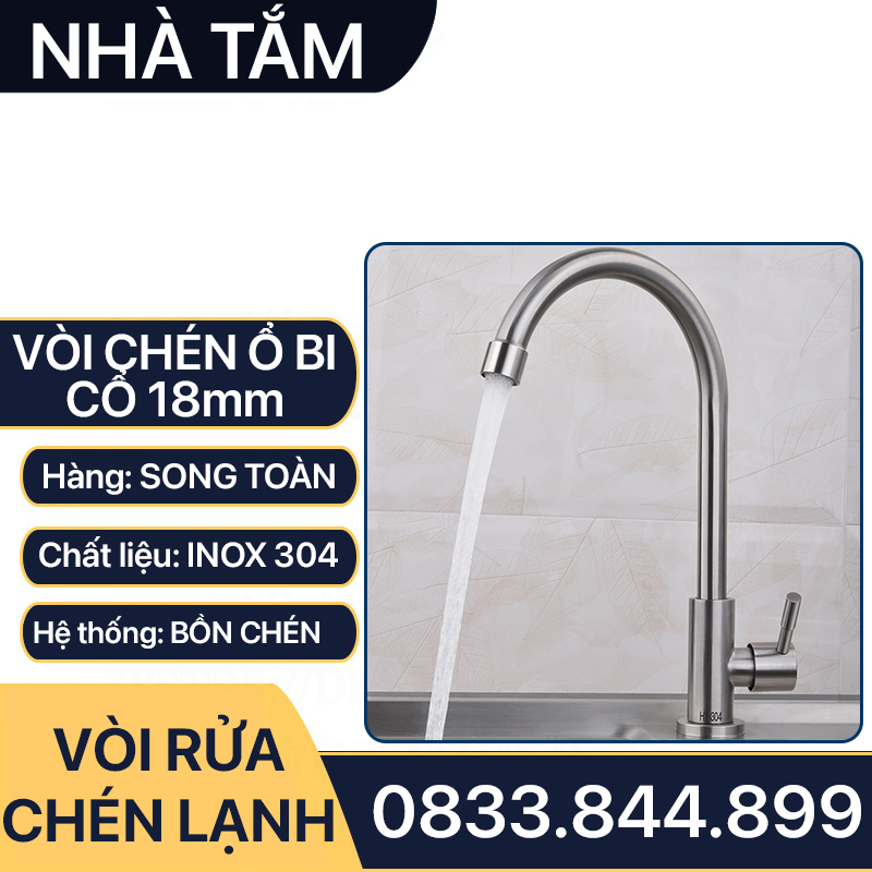 Vòi Rửa Chén Inox, Vòi Chén Inox 304 Cổ 18mm - Chân ren 21