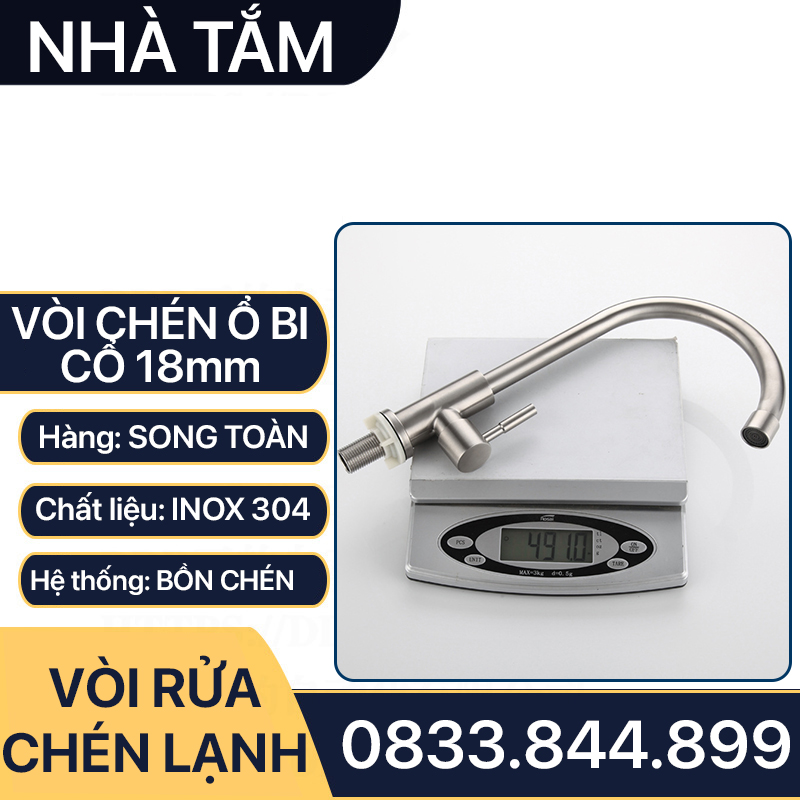 Vòi Rửa Chén Inox, Vòi Chén Inox 304 Cổ 18mm - Chân ren 21