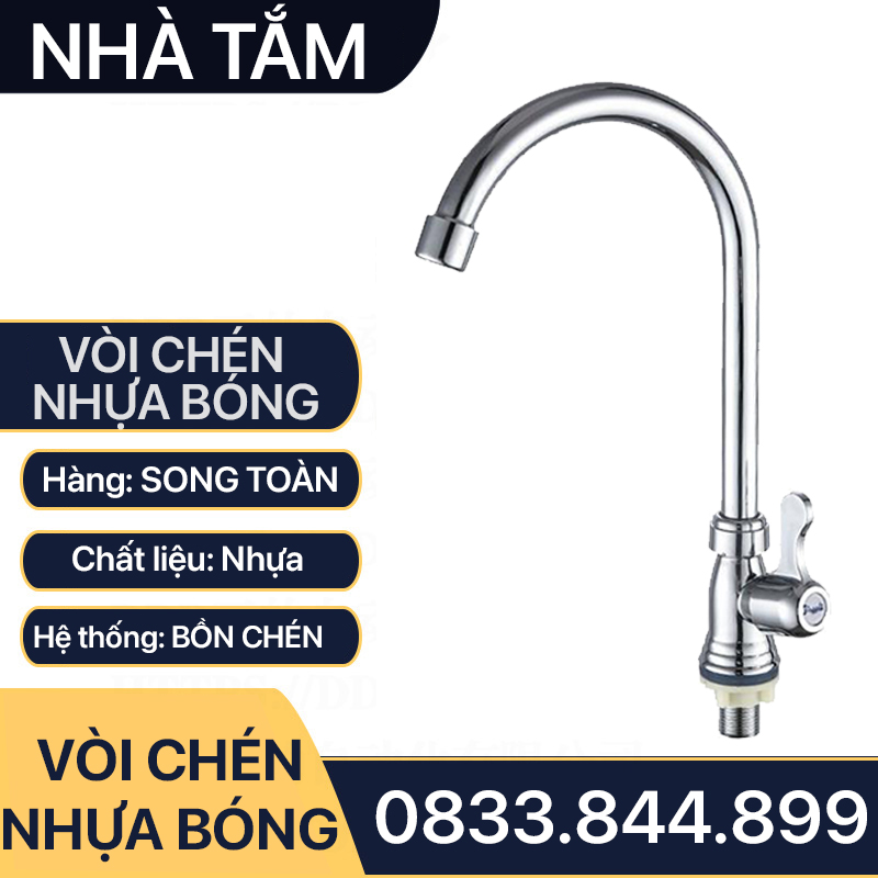 Vòi Rửa Chén Nhựa, Vòi Chén Nhựa Mạ Bóng Giá Rẻ Tay Gạt 90 Độ - Vòi Bồn Chén Nước Lạnh