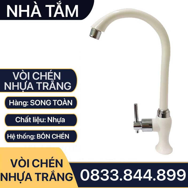 Vòi Rửa Chén Nhựa, Vòi Chén Nhựa Trắng Giá Rẻ Tay Gạt Đũa 90 Độ - Vòi Bồn Chén Nước Lạnh