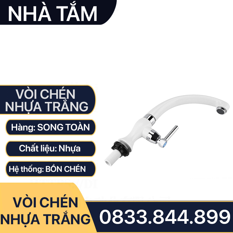 Vòi Rửa Chén Nhựa, Vòi Chén Nhựa Trắng Giá Rẻ Tay Gạt Đũa 90 Độ - Vòi Bồn Chén Nước Lạnh