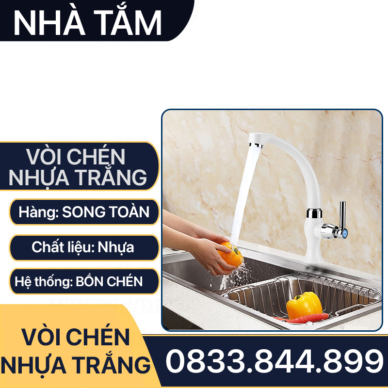 Vòi Rửa Chén Nhựa, Vòi Chén Nhựa Trắng Giá Rẻ Tay Gạt Đũa 90 Độ - Vòi Bồn Chén Nước Lạnh