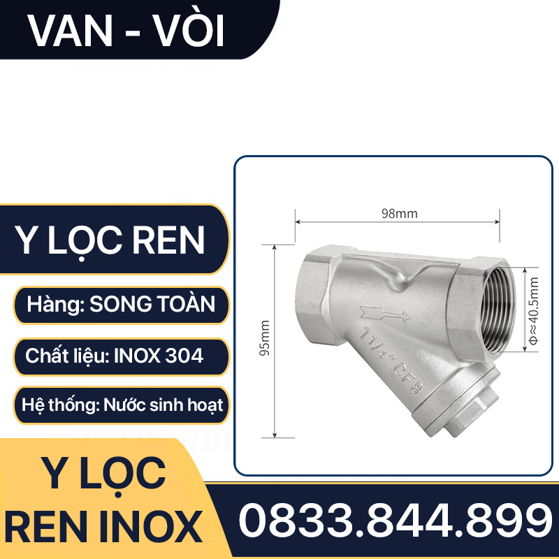 Y Lọc Ren Inox 304, Van Lọc Ren Chữ Y Inox SUS 304