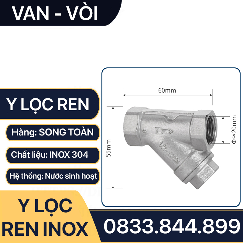 Y Lọc Ren Inox 304, Van Lọc Ren Chữ Y Inox SUS 304