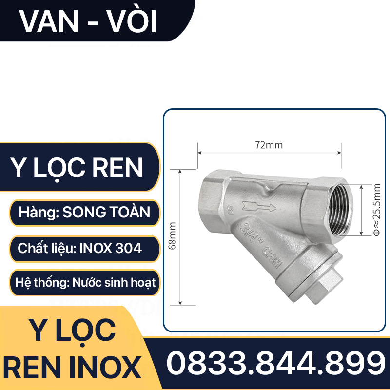 Y Lọc Ren Inox 304, Van Lọc Ren Chữ Y Inox SUS 304