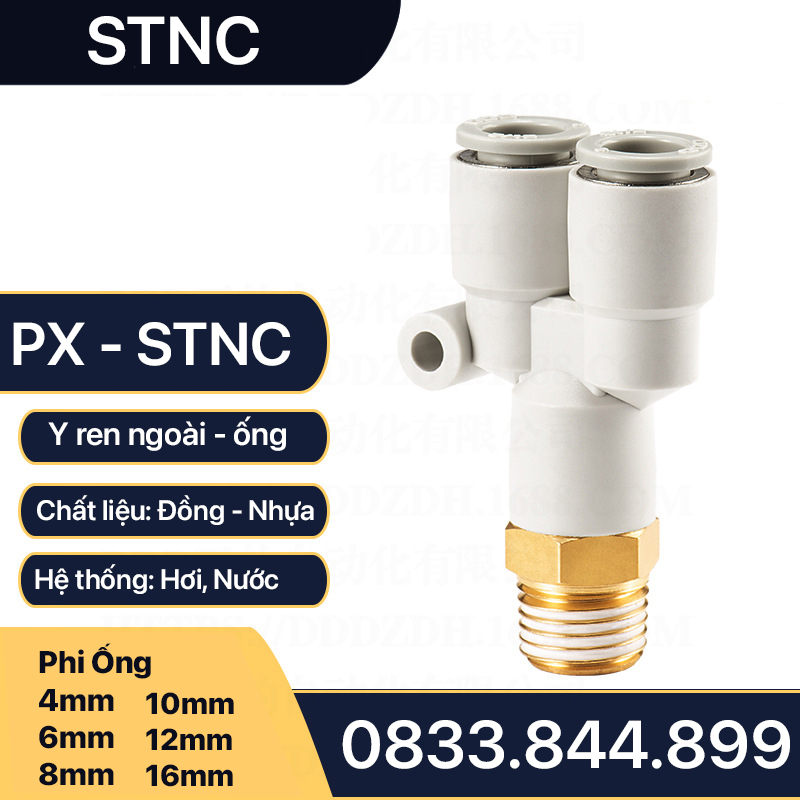 Y Nối Nhanh, Y PX Ren Ngoài  Nối Nhanh Cắm Ống STNC Ống 4 6 8 10 12 16 - Màu Trắng (Chính Hãng)