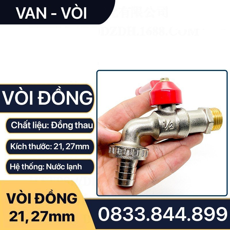 Vòi Đồng Sawa Tay Gạt Khóa Bi - Bằng Đồng Thau Ren 21, 27, Vòi Hồ Máy Giặt