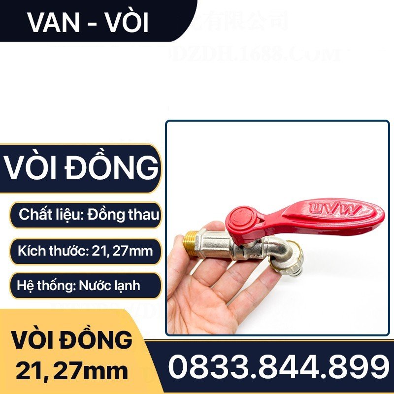 Vòi Hồ Đồng, Vòi Đồng Thau Tay Gạt Đồng Thau Ren 21, 27, Vòi Hồ Máy Giặt