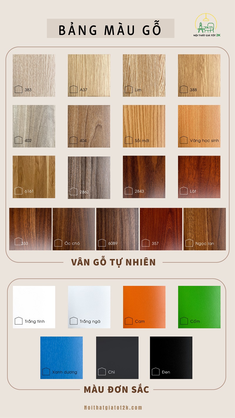 Khám Phá 24 Màu Gỗ Công Nghiệp Phổ Biến Cho Nội Thất Hiện Đại