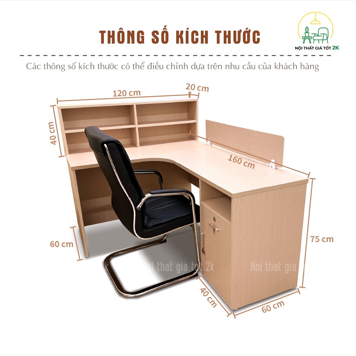 thông số kích thước bàn chữ l