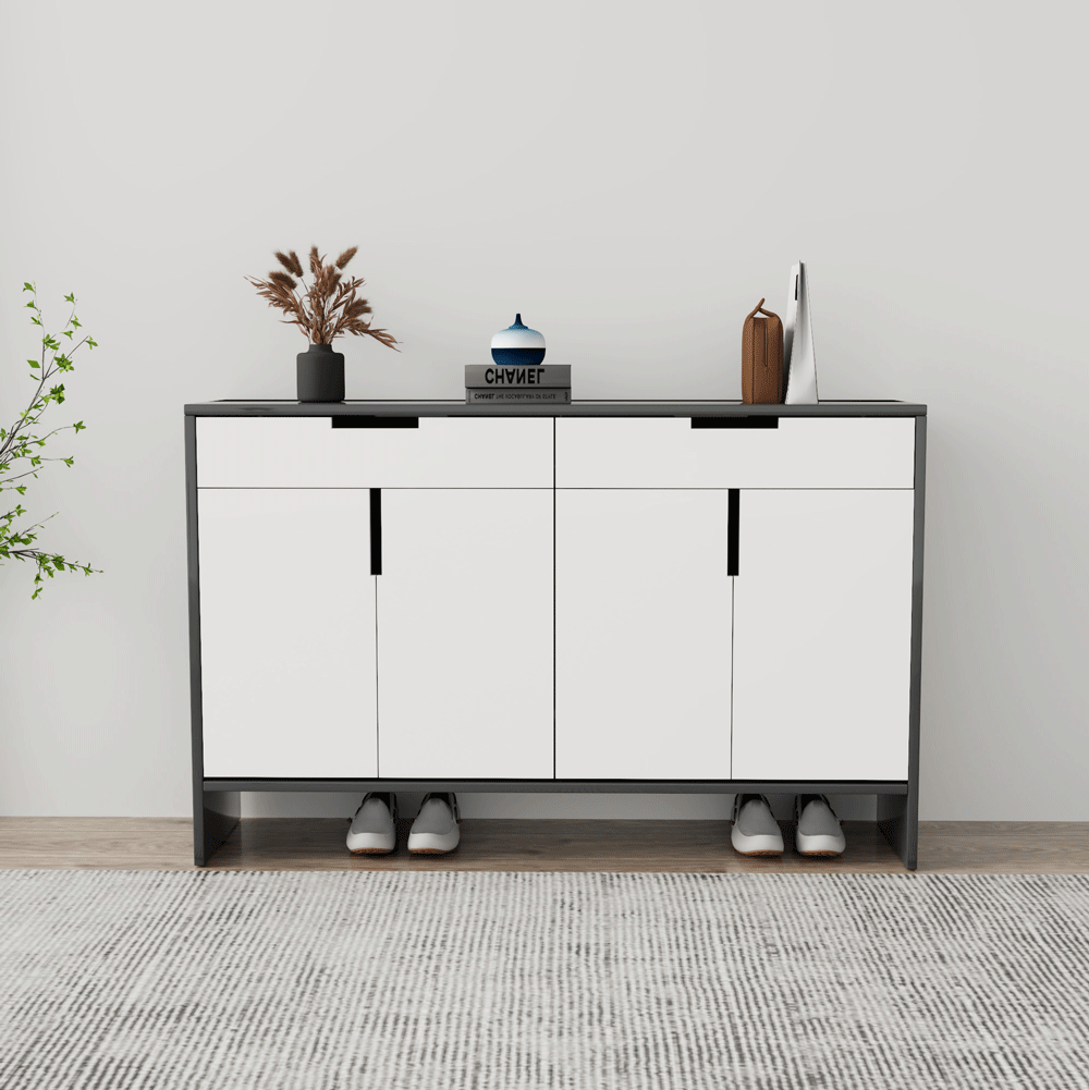 Tủ giày 4 cánh TGS013 - Gỗ mfc phủ melamin màu đen cánh trắng | Nội Thất giá tốt 2K