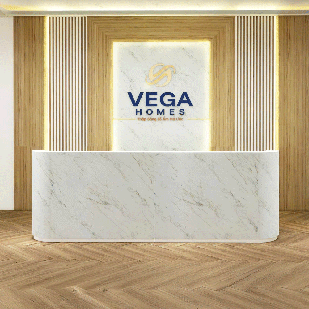 Quầy lễ tân QLTS016 - Gỗ MDF phủ melamin trắng vân đá sang trọng