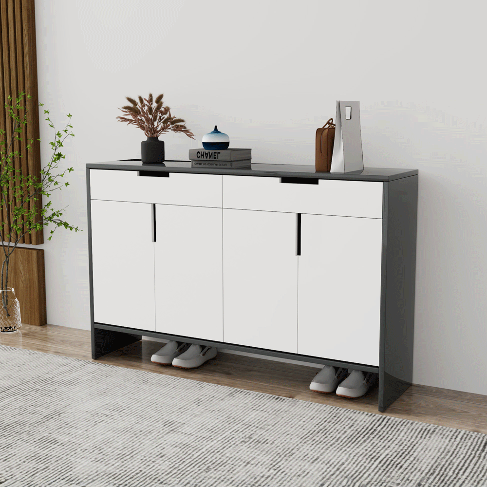 Tủ giày 4 cánh TGS013 - Gỗ mfc phủ melamin màu đen cánh trắng | Nội Thất giá tốt 2K