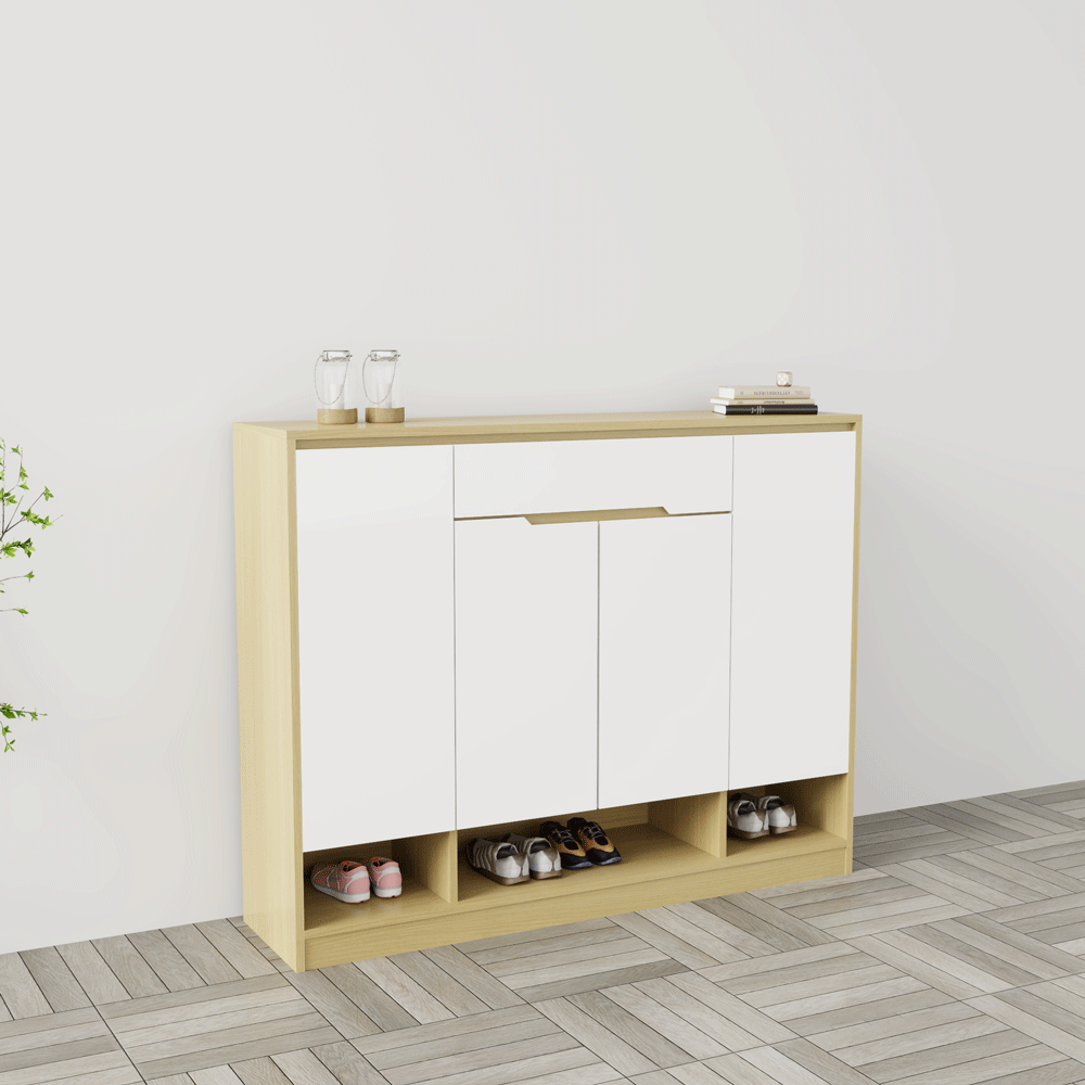 Tủ giày 4 cánh TGS015 - Gỗ mfc phủ melamin màu vàng A37 cánh trắng | Nội Thất giá tốt 2K