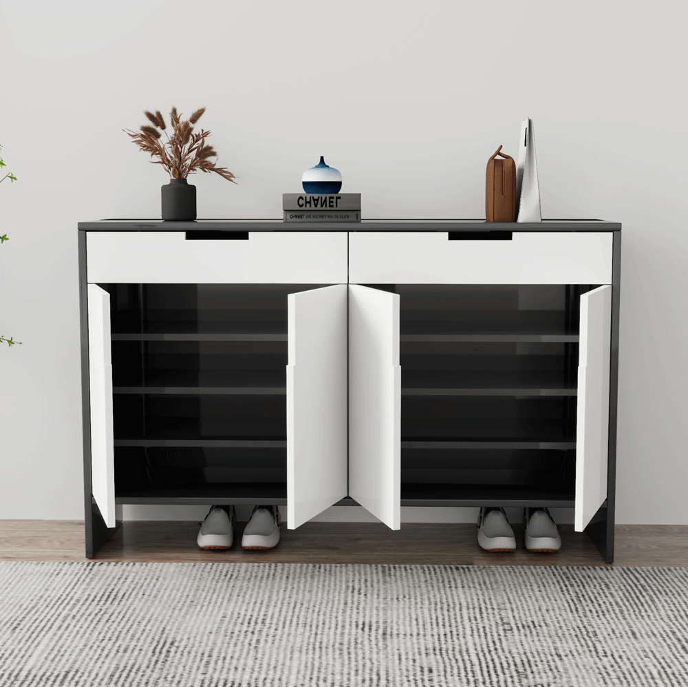 Tủ giày 4 cánh TGS013 - Gỗ mfc phủ melamin màu đen cánh trắng | Nội Thất giá tốt 2K