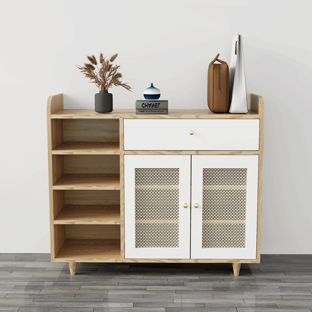 Tủ giày cánh mây TGCM001 - 2 Cánh mây màu vàng cánh trắng vân gỗ ( màu sồi mới ) | Nội Thất giá tốt 2K