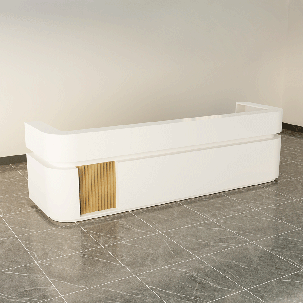 Quầy lễ tân QLTS015 - 3m6 Gỗ MDF Bo Góc Trắng Phủ Melamine Cao Cấp