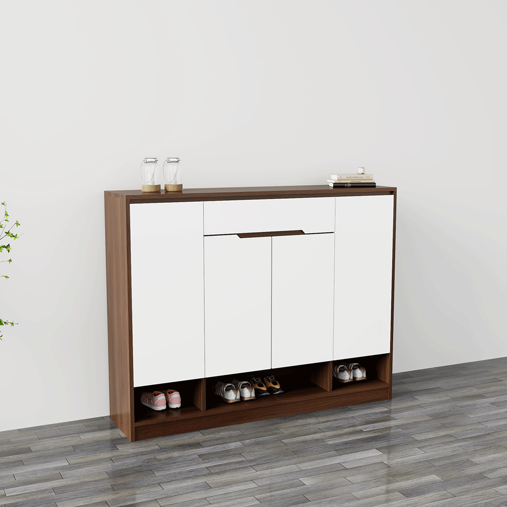 Tủ giày 4 cánh 1 ngăn kéo TGS015 - Gỗ mfc phủ melamin màu nâu vân gỗ cánh trắng | Nội Thất giá tốt 2K