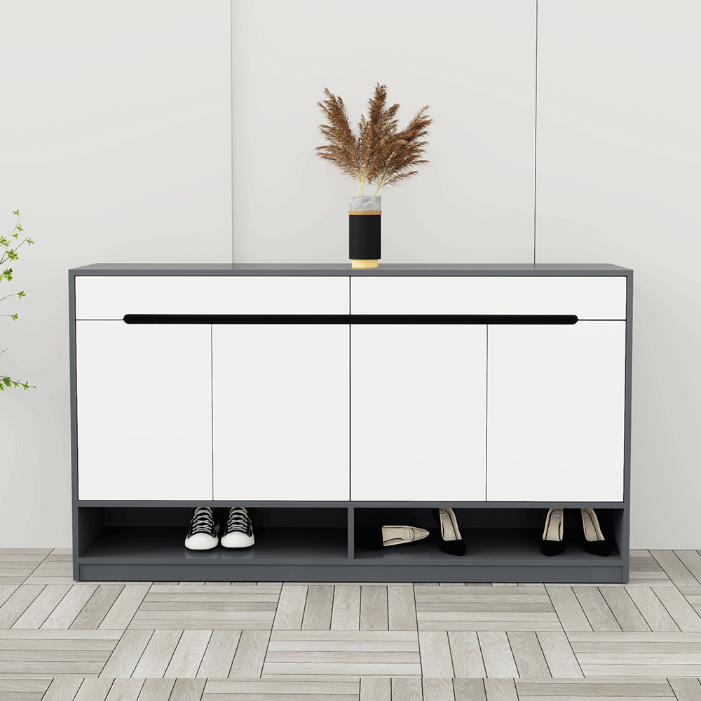 Tủ giày 4 cánh 2 ngăn kéo TGS016 - Gỗ mfc phủ melamin màu chì + trắng | Nội Thất giá tốt 2K