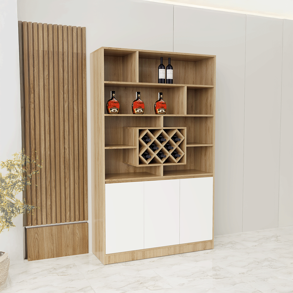 Tủ rượu TR002 - Gỗ mfc phủ melamin màu vàng 388 + trắng  | Nội Thất giá tốt 2K