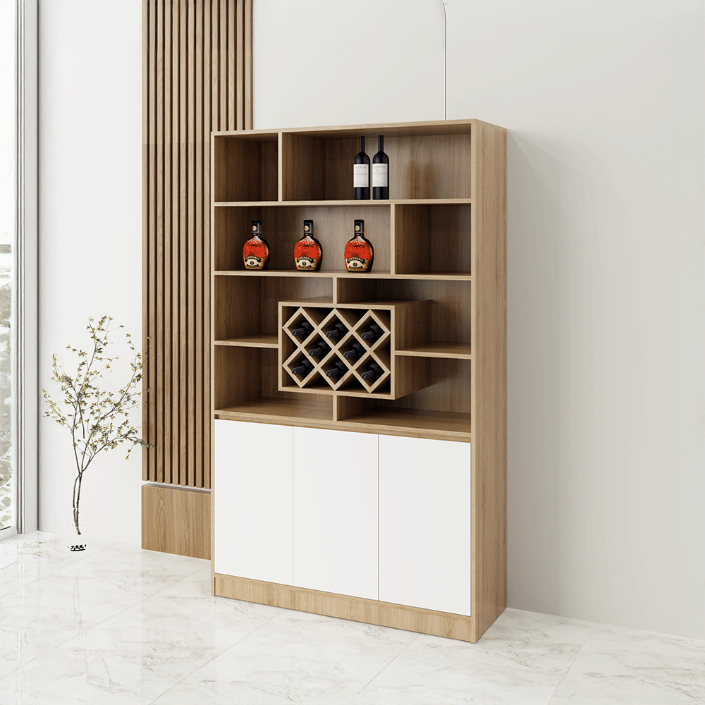 Tủ rượu TR002 - Gỗ mfc phủ melamin màu vàng 388 + trắng  | Nội Thất giá tốt 2K