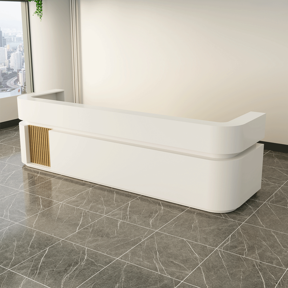 Quầy lễ tân QLTS015 - 3m6 Gỗ MDF Bo Góc Trắng Phủ Melamine Cao Cấp