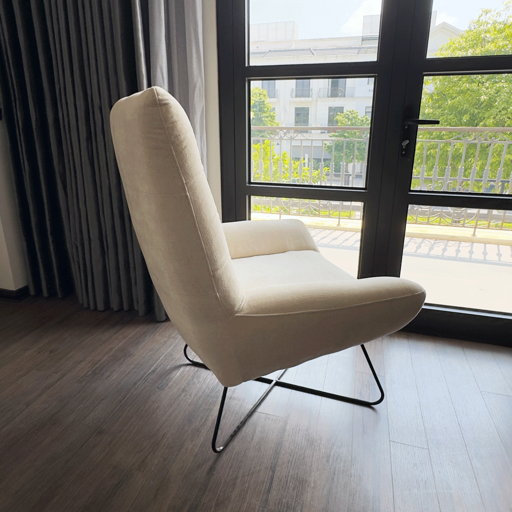 Ghế Sofa Đơn SFD002 - Ghế Thư Giãn Màu Kem Be Sáng Bọc Nỉ cao cấp