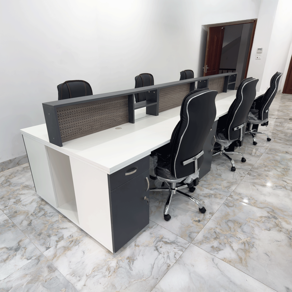 Cụm bàn làm việc 6 người BNV007 - màu trắng + chì + 388 | Nội Thất giá tốt 2K