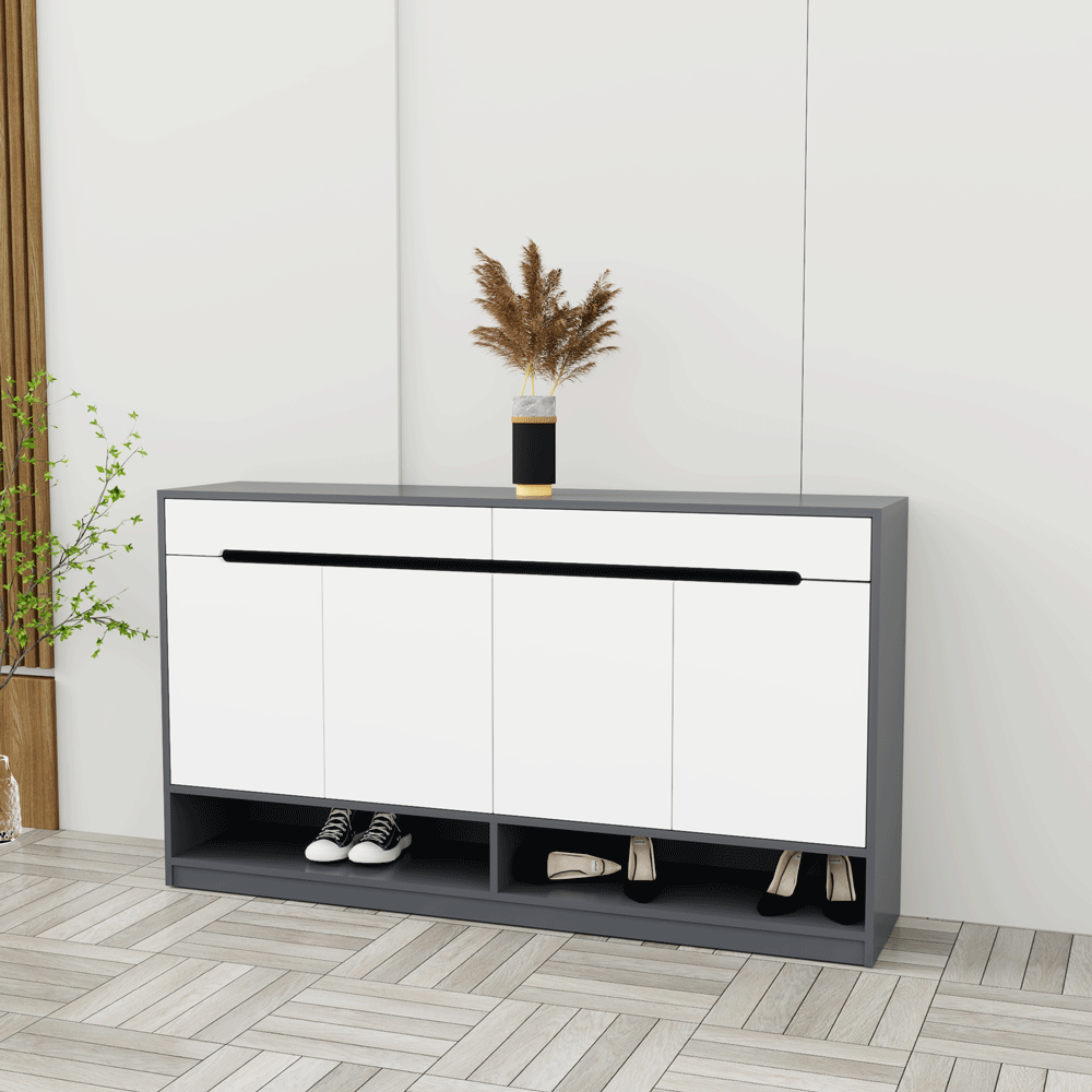 Tủ giày 4 cánh 2 ngăn kéo TGS016 - Gỗ mfc phủ melamin màu chì + trắng | Nội Thất giá tốt 2K