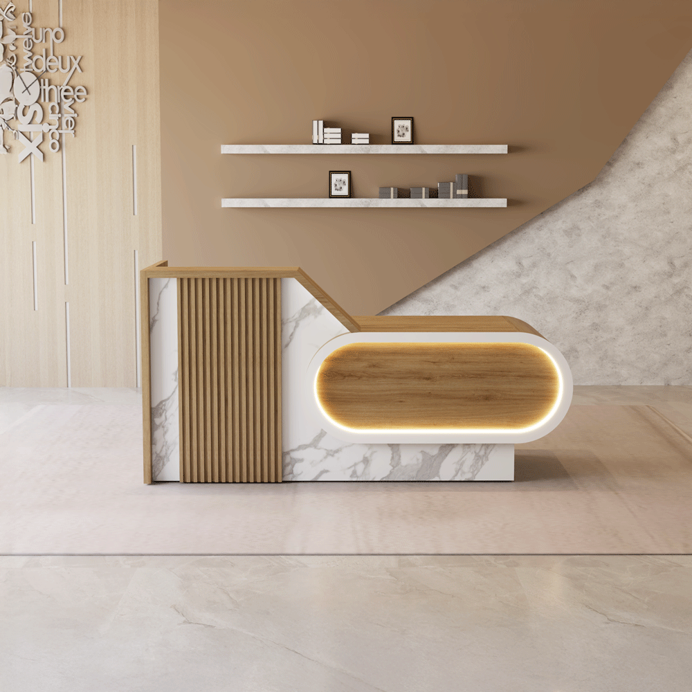 Quầy lễ tân QLTS018 - Vân Đá Trắng + 388 Phủ Melamine