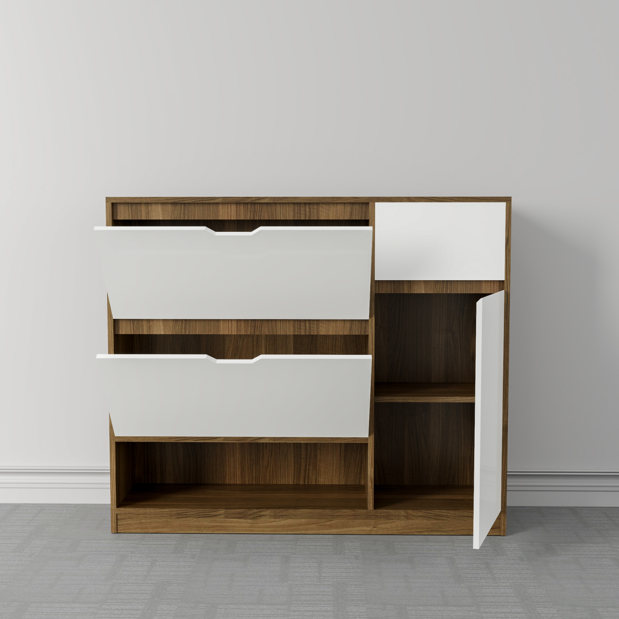 Tủ giày TGS014  - 2 Lật 1 cánh 1 ngăn kéo màu gỗ vàng cánh trắng | Nội Thất giá tốt 2K