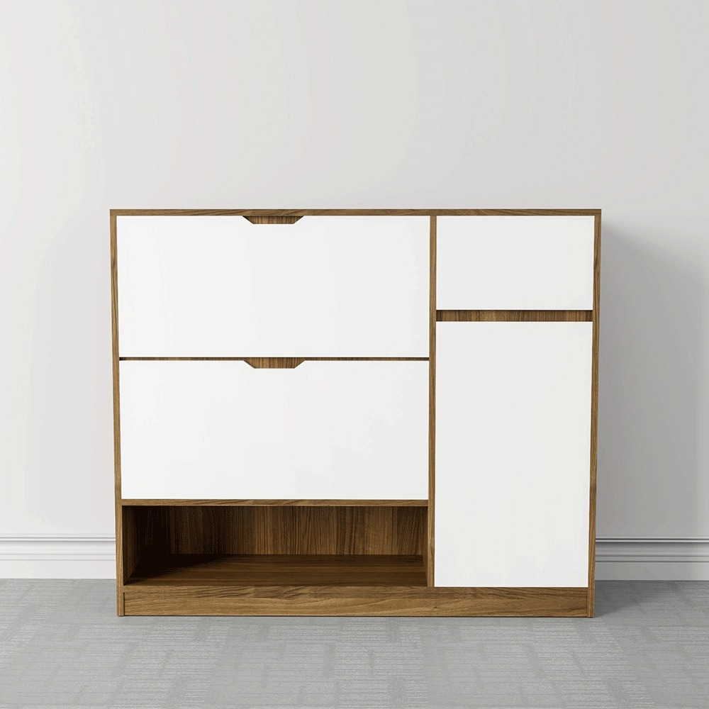 Tủ giày TGS014  - 2 Lật 1 cánh 1 ngăn kéo màu gỗ vàng cánh trắng | Nội Thất giá tốt 2K