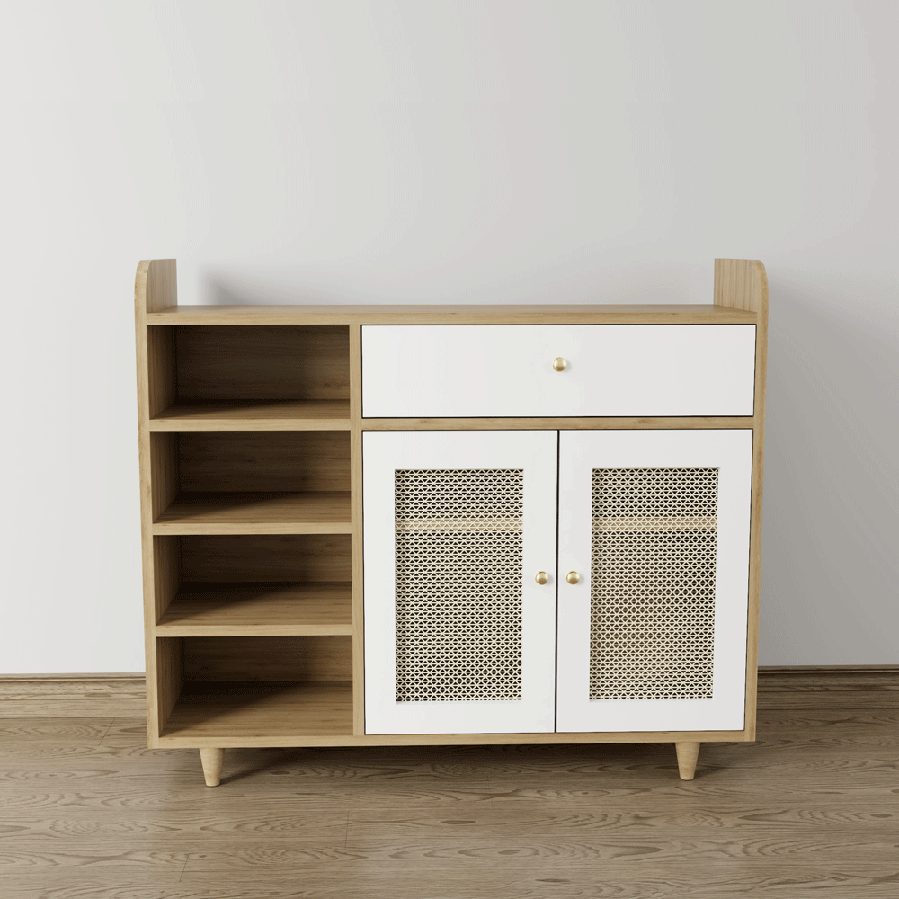 Tủ giày cánh mây TGCM001 - 2 Cánh mây màu nâu vàng + trắng không vân gỗ | Nội Thất giá tốt 2K