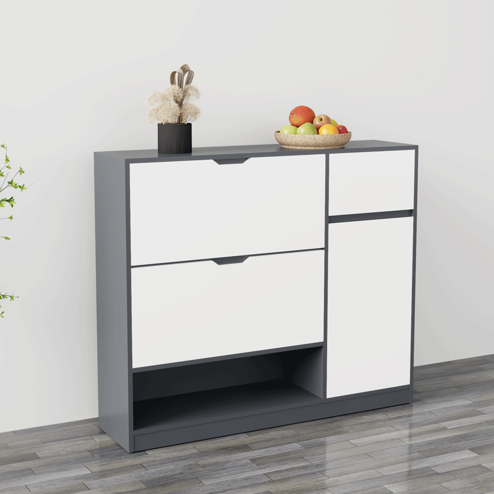Tủ giày TGS014  - 2 Lật 1 cánh 1 ngăn kéo màu xám trắng | Nội Thất giá tốt 2K