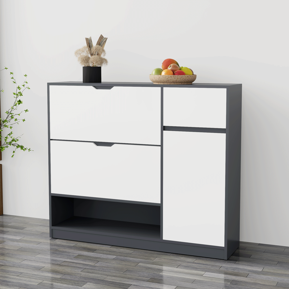 Tủ giày TGS014  - 2 Lật 1 cánh 1 ngăn kéo màu xám trắng | Nội Thất giá tốt 2K