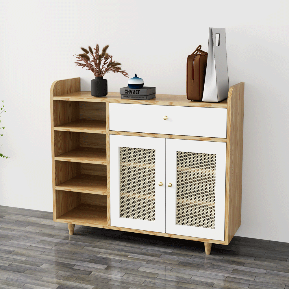 Tủ giày cánh mây TGCM001 - 2 Cánh mây màu vàng cánh trắng vân gỗ ( màu sồi mới ) | Nội Thất giá tốt 2K