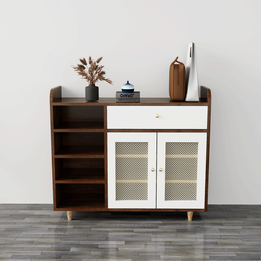 Tủ giày cánh mây TGCM001 - 2 Cánh mây màu trắng + Nâu đậm | Nội Thất giá tốt 2K