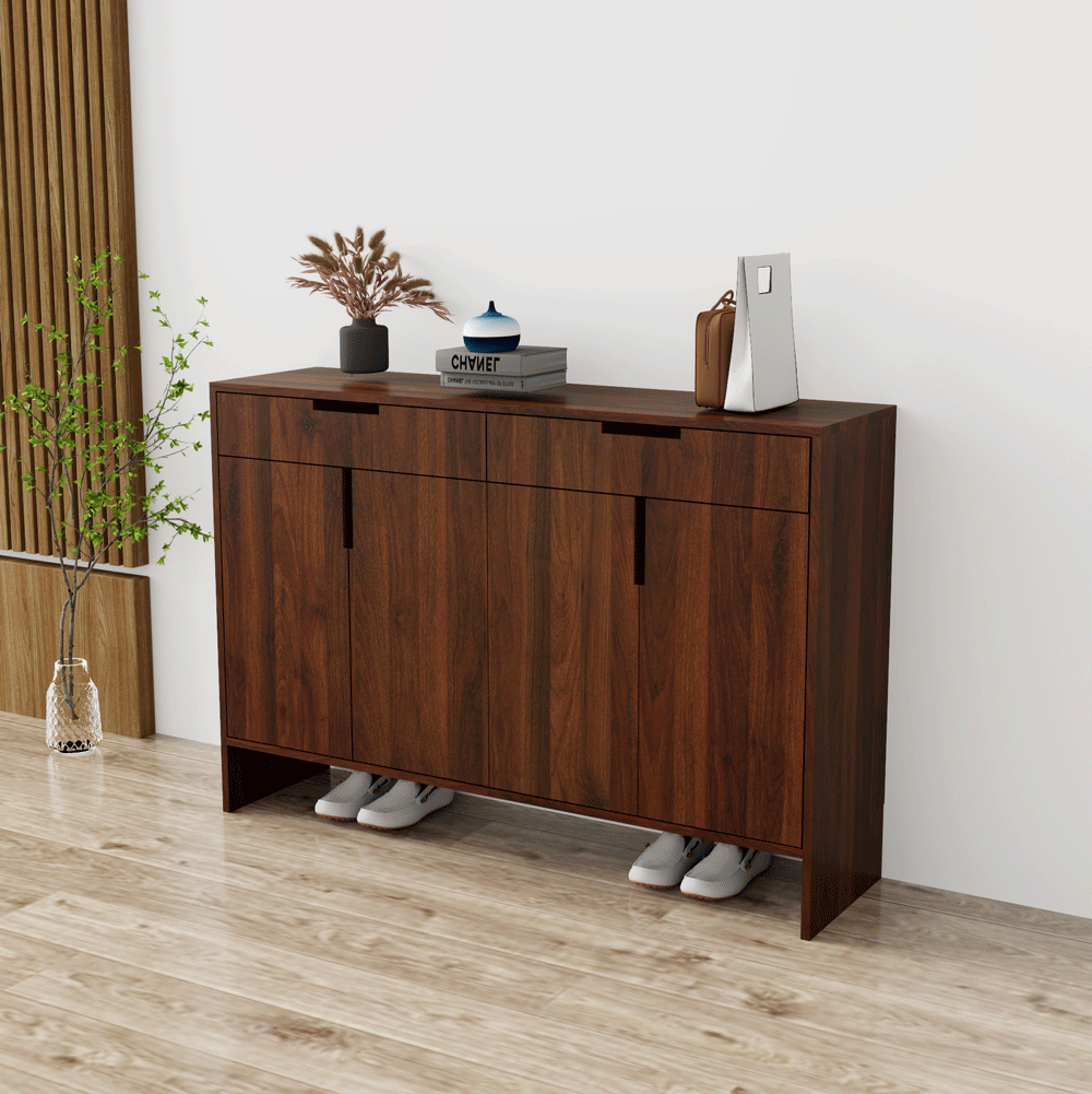 Tủ giày 4 cánh TGS013 - Gỗ mfc phủ melamin màu nâu vân gỗ | Nội Thất giá tốt 2K