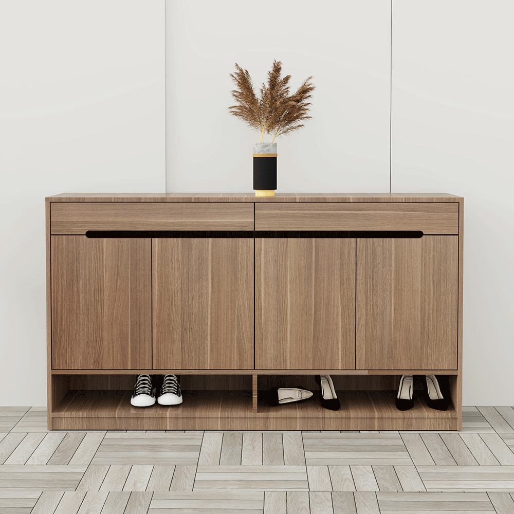 Tủ giày 4 cánh 2 ngăn kéo TGS016 - Gỗ mfc phủ melamin màu 612 nâu vân gỗ | Nội Thất giá tốt 2K