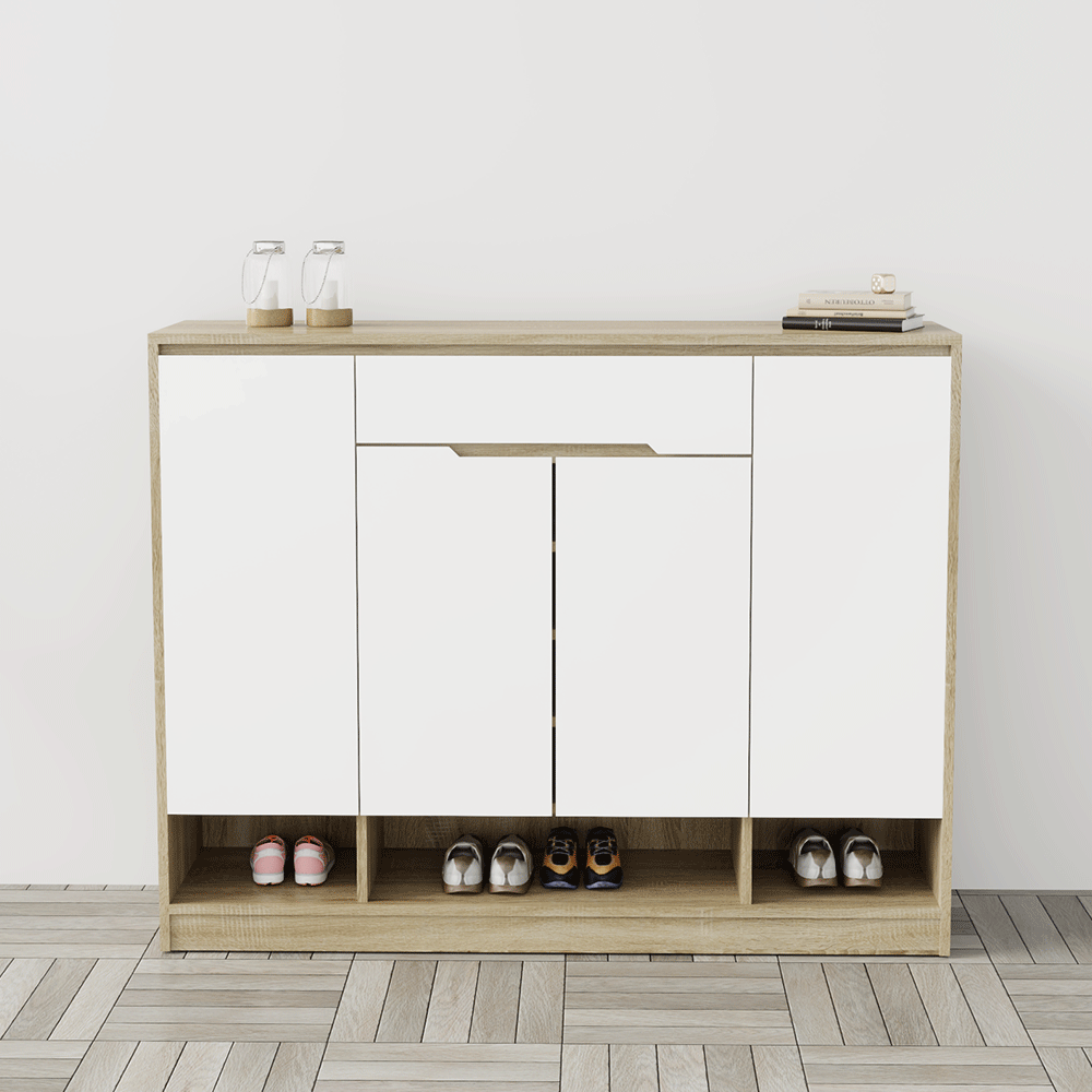 Tủ giày 4 cánh 1 ngăn kéo TGS015 - Gỗ mfc phủ melamin Lim+ cánh trắng | Nội Thất giá tốt 2K