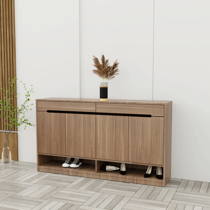 Tủ giày 4 cánh 2 ngăn kéo TGS016 - Gỗ mfc phủ melamin màu 612 nâu vân gỗ | Nội Thất giá tốt 2K