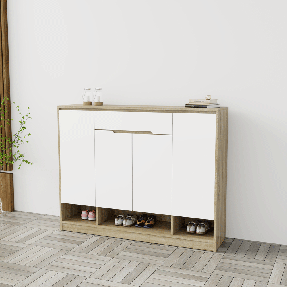 Tủ giày 4 cánh 1 ngăn kéo TGS015 - Gỗ mfc phủ melamin Lim+ cánh trắng | Nội Thất giá tốt 2K