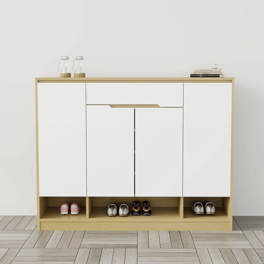 Tủ giày 4 cánh TGS015 - Gỗ mfc phủ melamin màu vàng A37 cánh trắng | Nội Thất giá tốt 2K