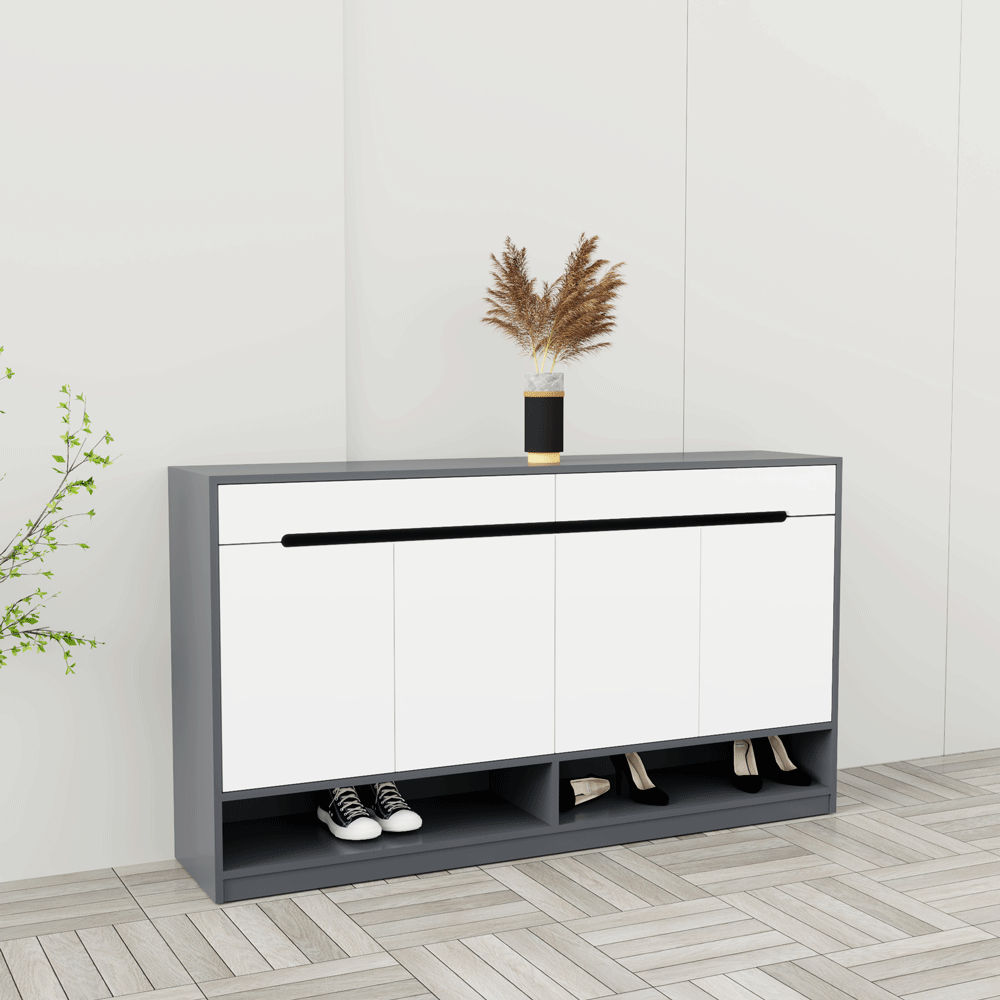 Tủ giày 4 cánh 2 ngăn kéo TGS016 - Gỗ mfc phủ melamin màu chì + trắng | Nội Thất giá tốt 2K