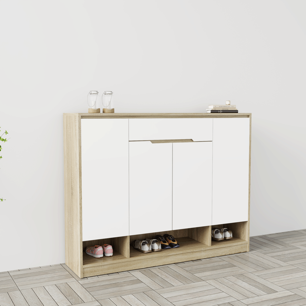 Tủ giày 4 cánh 1 ngăn kéo TGS015 - Gỗ mfc phủ melamin Lim+ cánh trắng | Nội Thất giá tốt 2K