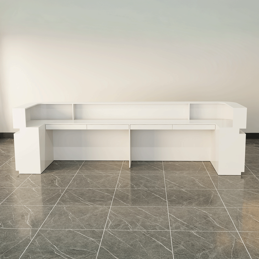 Quầy lễ tân QLTS015 - 3m6 Gỗ MDF Bo Góc Trắng Phủ Melamine Cao Cấp